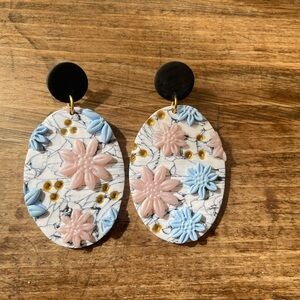 Floral Clay Earrings with Black Studs